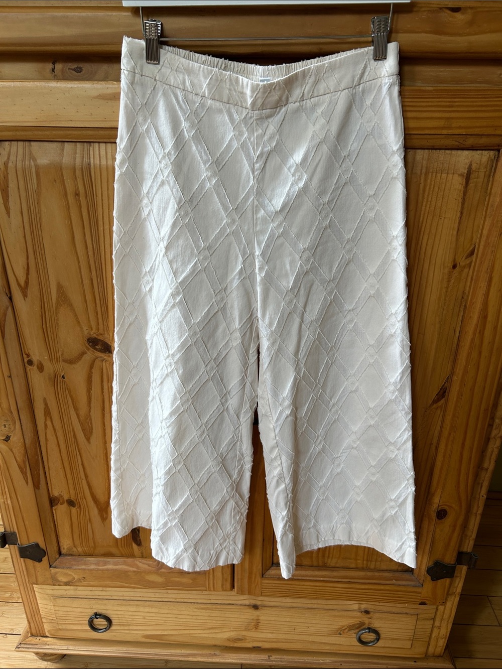Chico's Pants Beige Textured‎ Wide-Leg Crop Cotton Blend Chic